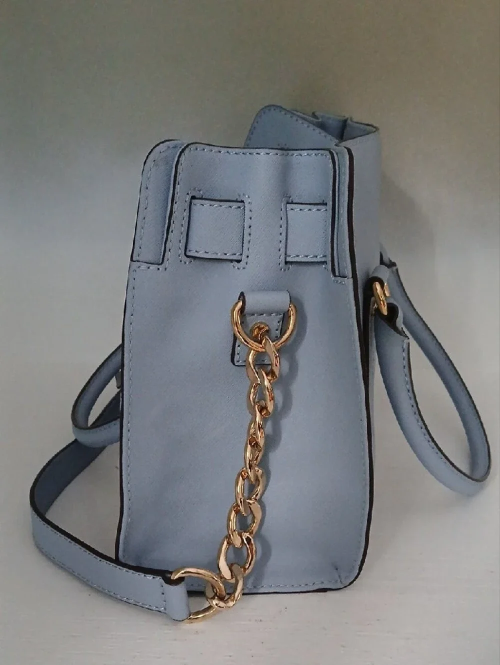 Michael Kors Powder Blue Leather Satchel with Gold Hardware
